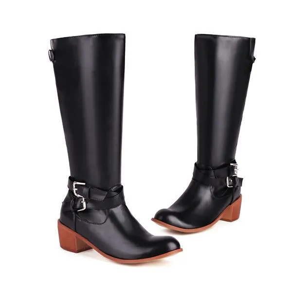 Women's Fashion Belt Buckle Tall Rider Boots Motorcycle Boots 04618701S