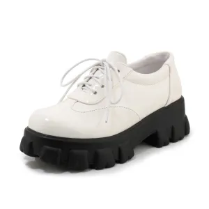 Women's Solid Color Glossy Round Toe Strap Shallow Platform High Heels Shoes